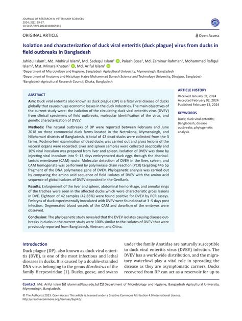 (PDF) Isolation and characterization of duck viral enteritis (duck plague) virus from ducks in ...