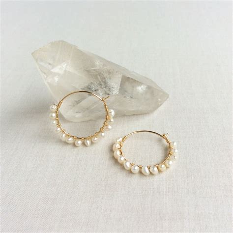 Fresh Water Pearl Gold Hoop Earrings White Pearl Hoop Etsy