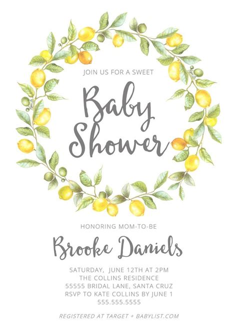 Lemon Invitation Lemon Baby Shower Invites Lemons Greenery Citrus