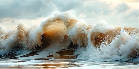 Foto captura visão hiperrealista de uma grande onda batendo no oceano