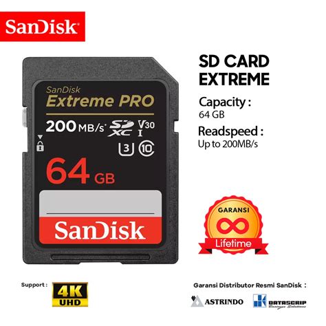 Jual Sd Card 64gb Sandisk Extreme Pro Uhs I 4k U3 Up To 200mbps