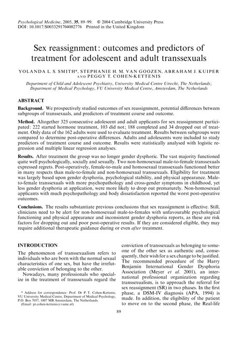 PDF Sex Reassignment Outcomes And Predictors Of Treatment For