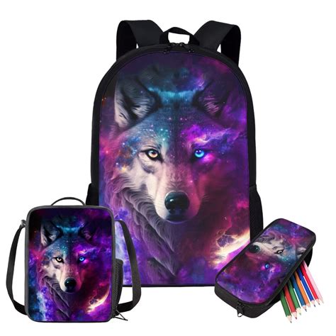 Fkelyi Universe Space Galaxy Wolf Backpack For School With Lunch Box