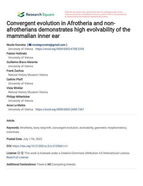 (PDF) Convergent evolution in Afrotheria and non- afrotherians demonstrates high evolvability of ...