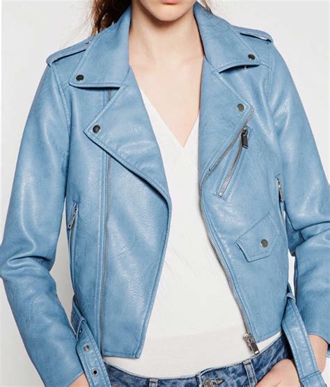 Women's Biker Baby Blue Leather Jacket - Jackets Creator