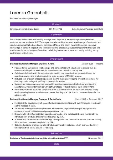 Business Relationship Manager Resume Cv Example And Writing Guide