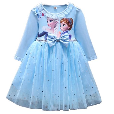 Greggl Girls Elsa Princess Dress Long Sleeve Toddler Kids Cospaly Tutu