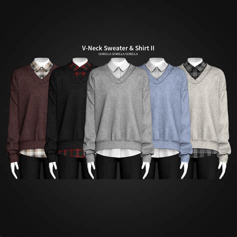 V Neck Sweater And Shirt Ii Gorilla Gorilla Gorilla Sims 4 Sims 4 Men Clothing Sims 4 Male