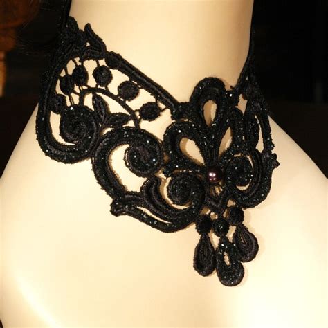 Lace Neo Victorian Noir Steampunk Choker Adjustable Black Etsy