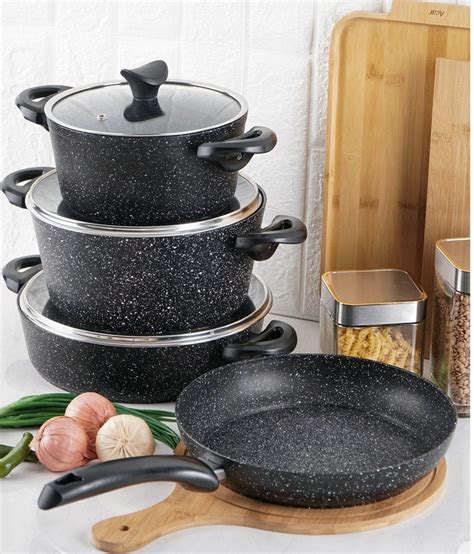 7 Pieces Granite Cookware Set Black - Etsy