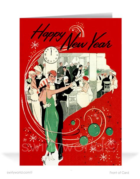 1940s Retro Modern Vintage Happy New Year Cards - swirly-world-design