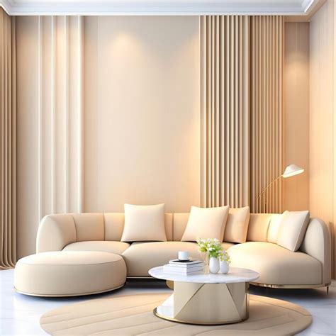 Premium AI Image | Modern luxury beige wall living room cream suede ...