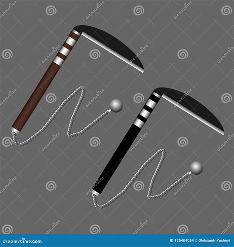 Kusarigama Ninja Weapon Isolated on Gray Background. Traditional ...