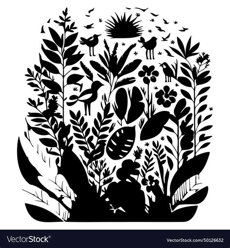 Jungle flowers exotic plants and animals draw Vector Image