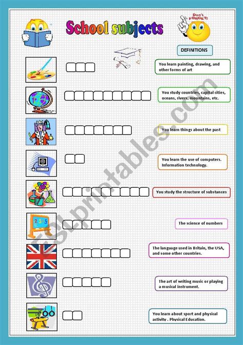 School Subjects Exercise Esl Worksheet By Traute