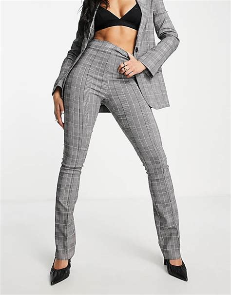 Asos Design Bengaline Flared Suit Pants In Gray Check Asos