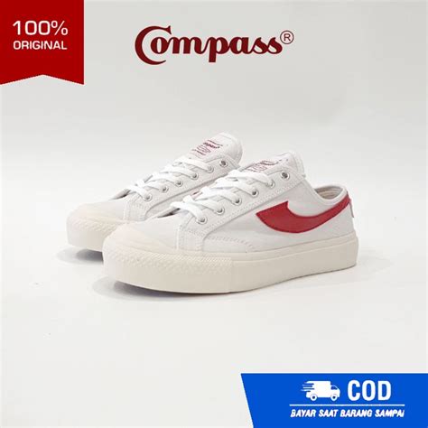 Jual Sepatu Compass Gazelle Low White Red Original Free Kaos Kaki