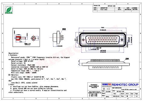 D Sub 50 Pin Connector IP67 Waterproof Aluminium Alloy D Sub 50 Pin