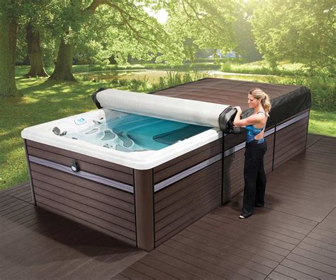 Axis Cover Unrolled On A Swim Spa Hot Tub Swim Spa Swim Spa Landscaping Swim Spa