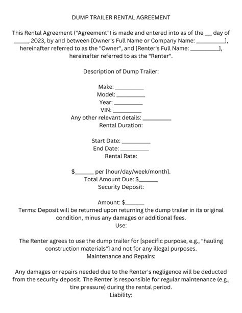 Dump Trailer Rental Agreement-template Digital Download: - Etsy