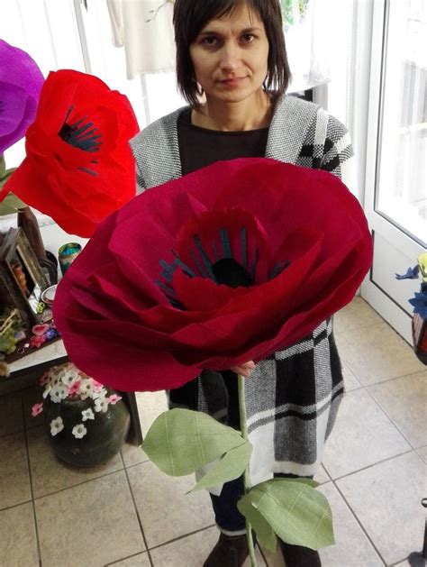 Dark Red Giant Poppy Wedding Paper Flower Bouquet Large Paper Etsy