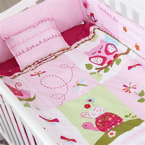 7PCS Embroidery Baby Crib Sets,Baby Girl Crib Bedding Set,Pink Soft ...