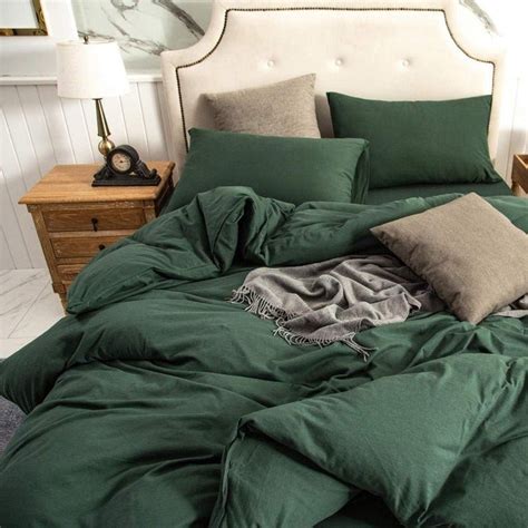 5 Pcs Forest Green Cotton Duvet Cover Set Queen Bedding King Etsy