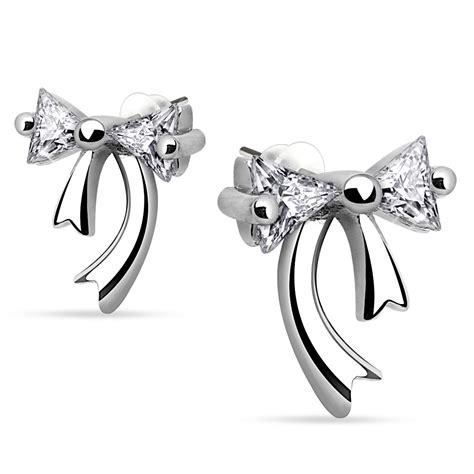 925 Sterling Silver Ribbon CZ Earrings - Diamond Nose Rings