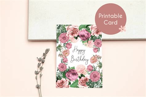 Happy Birthday Flowers, Printable Card, Birthday Card, Downloadable ...