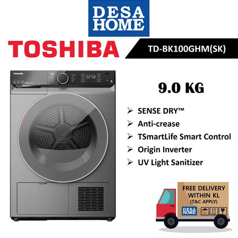 Toshiba Sense Dry Inverter Heat Pump Tumble Dryer Kg Td Bk Ghm Sk