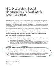 Social Sciences In The Real World Peer Response Docx Discussion