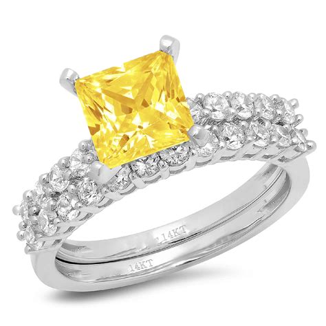 Clara Pucci 18k White Gold Princess Cut 2ct Simulated Yellow Diamond