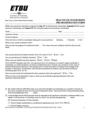 Fillable Online Practicum Internship Preregistration Form Docx Fax