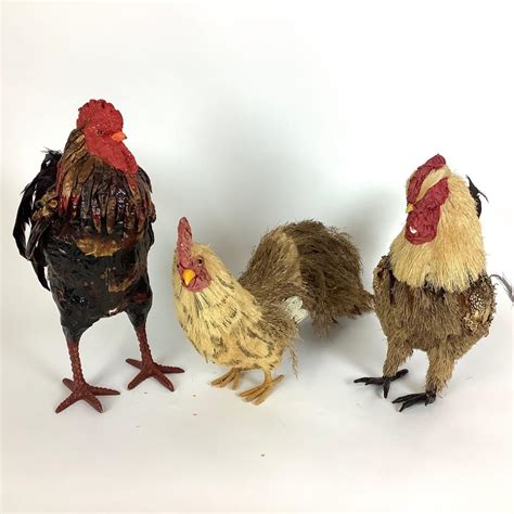 Trio Of Natural Fiber Decorative Roosters Estatesales Org