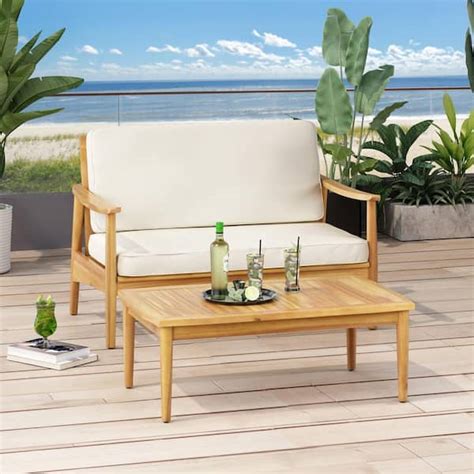 Noble House Willowbrook Teak Brown Piece Wood Patio Conversation Set