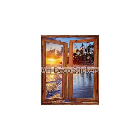 Stickers fenêtre trompe l oeil déco Couché de soleil tropiques réf 5204