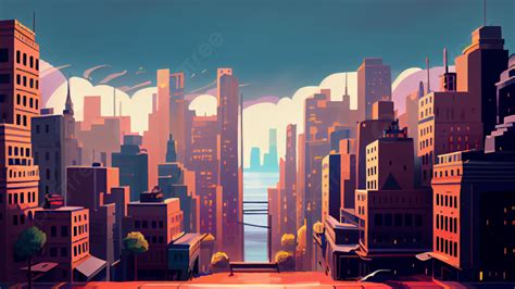 Beautiful City Cartoon Illustration Background, City, Cartoon ...