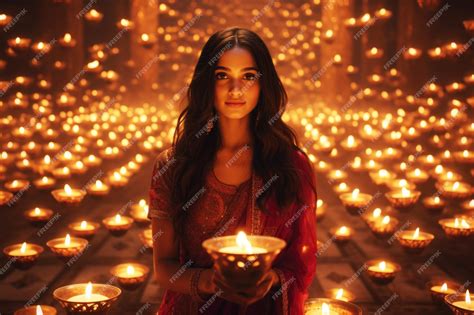 Premium AI Image | indian woman in room full of candles celebrating ...