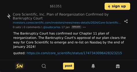 Core Scientific Inc Plan Of Reorganization Confirmed By Bankruptcy