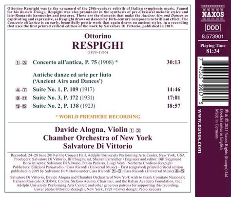 Ottorino Respighi Concerto all antica für Violine Orchester CD jpc