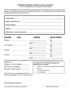 Fillable Online 2017 2018 BOOSTER CLUB REGISTRATION FORM Fax Email