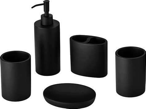 Jincrop Matte Black Bathroom Accessories Set 5 Piece Resin Bathroom