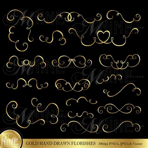 Gold Flourish Clipart Gold Hand Drawn Flourishes Clip Art Etsy