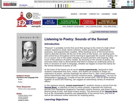 Listening to Poetry: Sounds of the Sonnet Lesson Plan for 9th - 12th ... 