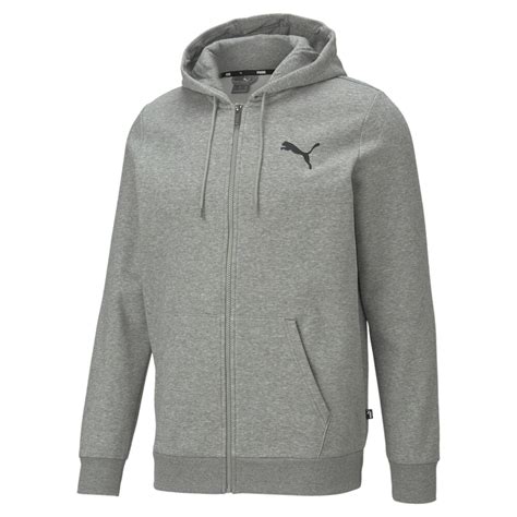 Essentials Full Zip Logo Mens Hoodie Gray Puma