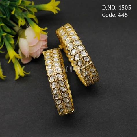 Fusion Arts Brass Mossainite Polki Kundan Openable Wedding Bangles At