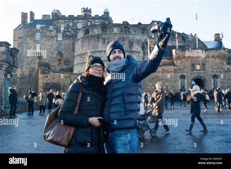 General shots of tourists at edinburgh castle esplanade for story on ... 