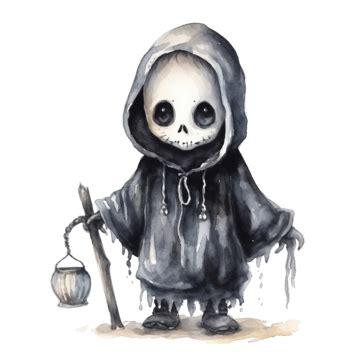 Cute Grim Reaper Watercolor Illustration For Halloween Grim Reaper