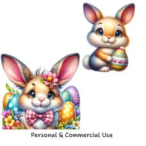 Cute Easter Bunny Digital Clipart Pastel Easter Eggs Basket Spring