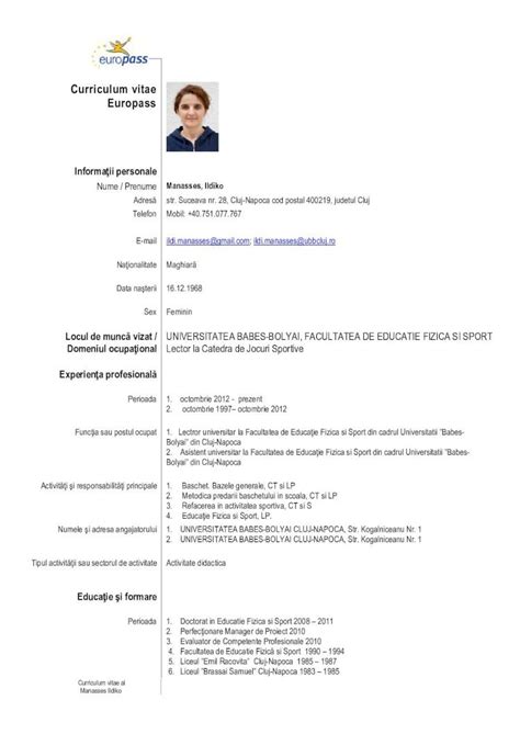 PDF Curriculum Vitae Europass Facultatea De Educatie Fizica Sport